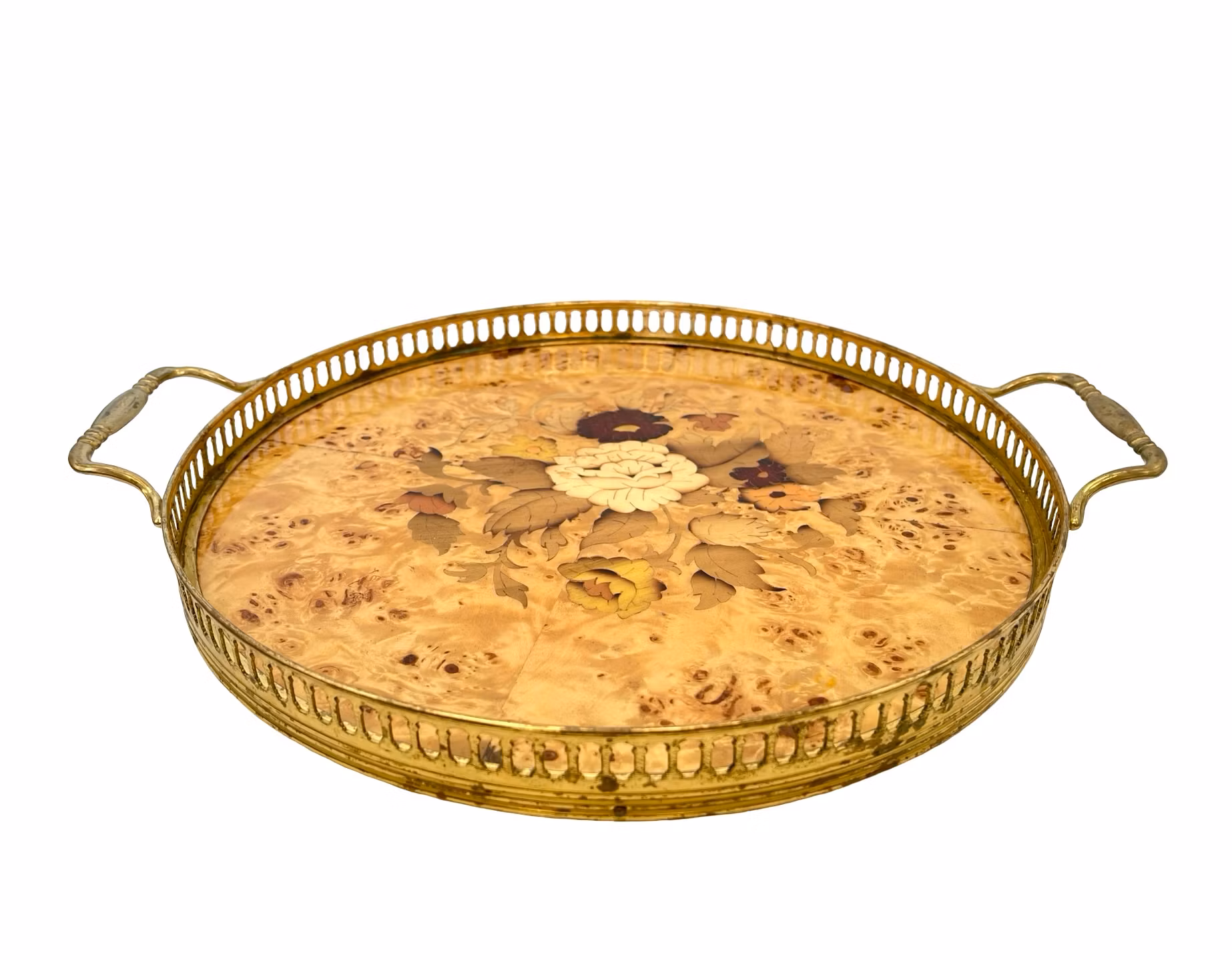 Włoska taca Sorrento z intarsją i mosiężną krawędzią