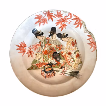 Japansk dekorativ tallrik med figurscen