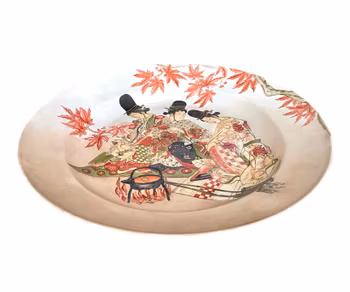 Japansk dekorativ tallrik med figurscen