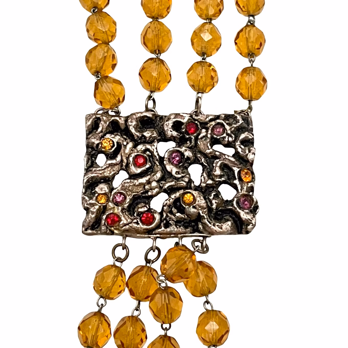 Elegancki naszyjnik vintage z dwoma rzędami bursztynowych szklanych koralików