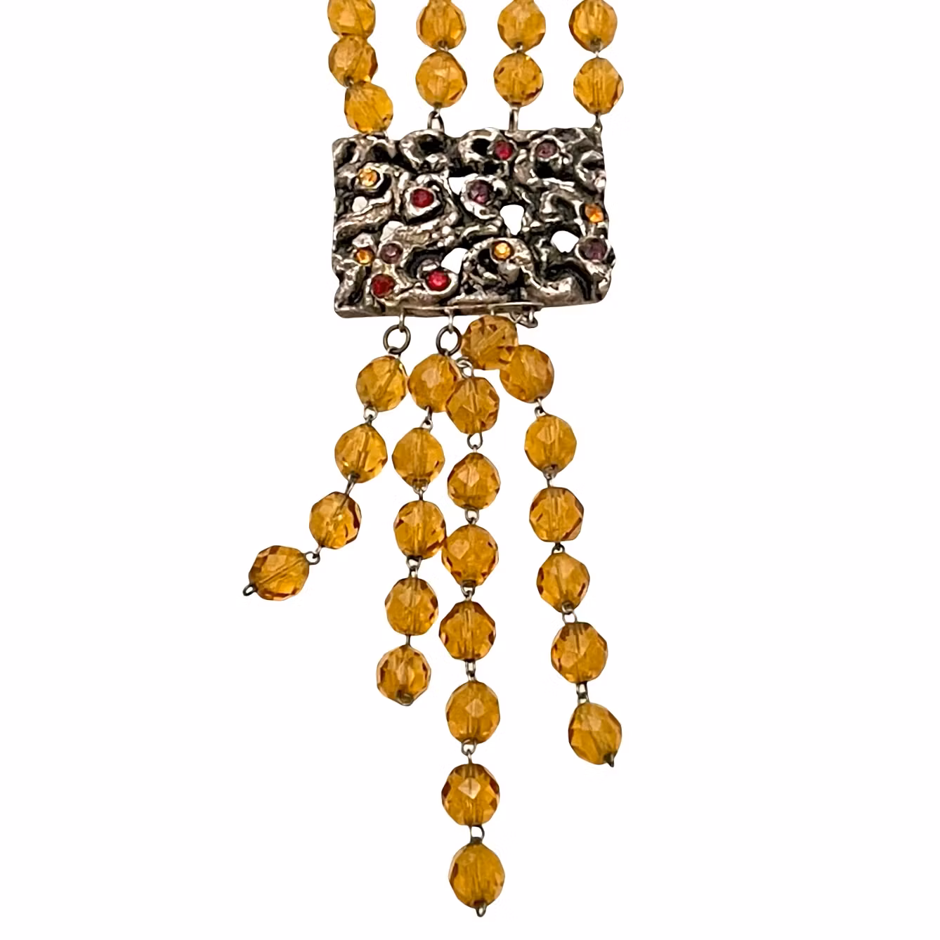 Elegancki naszyjnik vintage z dwoma rzędami bursztynowych szklanych koralików