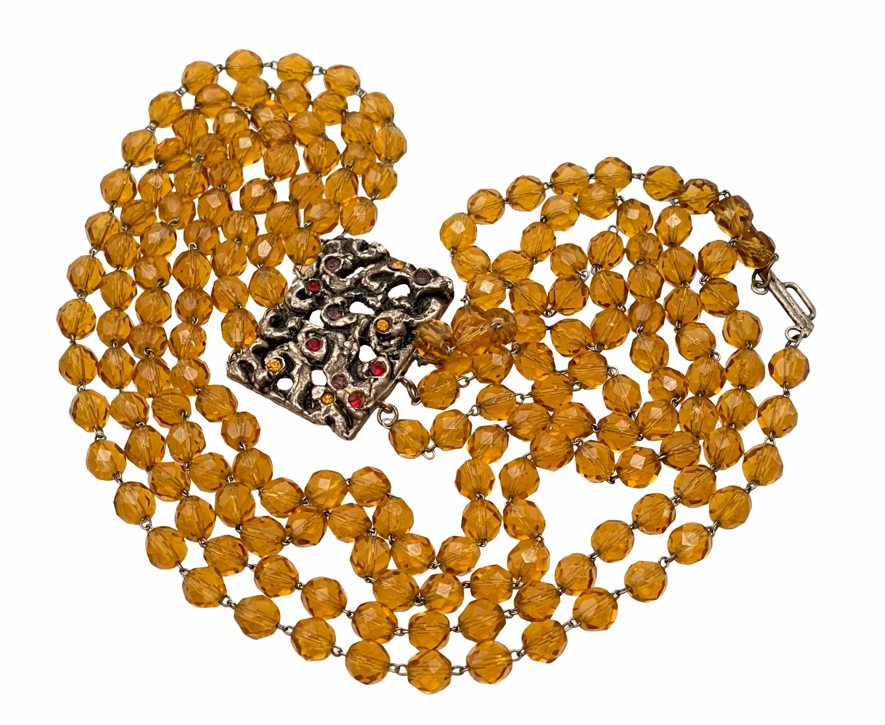 Elegancki naszyjnik vintage z dwoma rzędami bursztynowych szklanych koralików