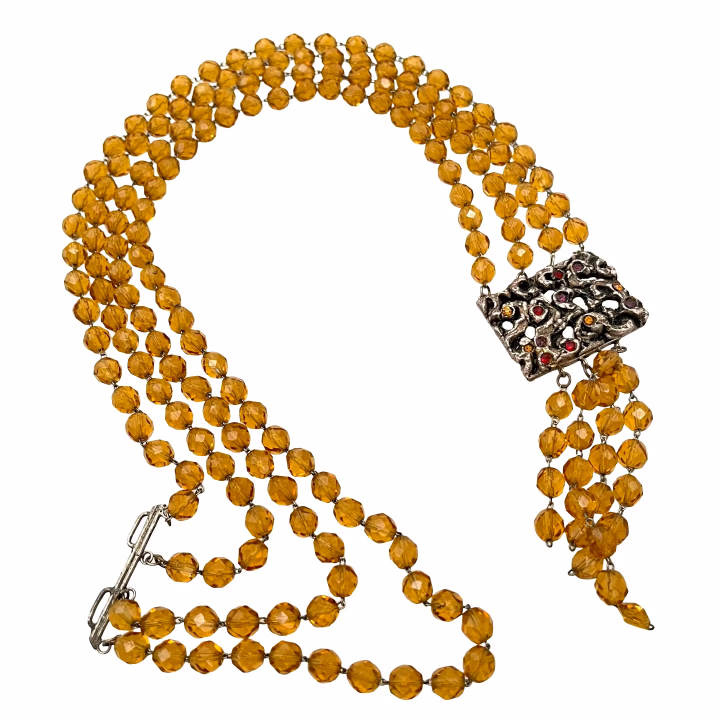 Elegancki naszyjnik vintage z dwoma rzędami bursztynowych szklanych koralików