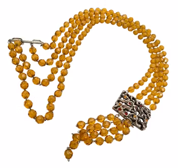 Elegant vintage halsband med två rader bärnstensfärgade glaspärlor