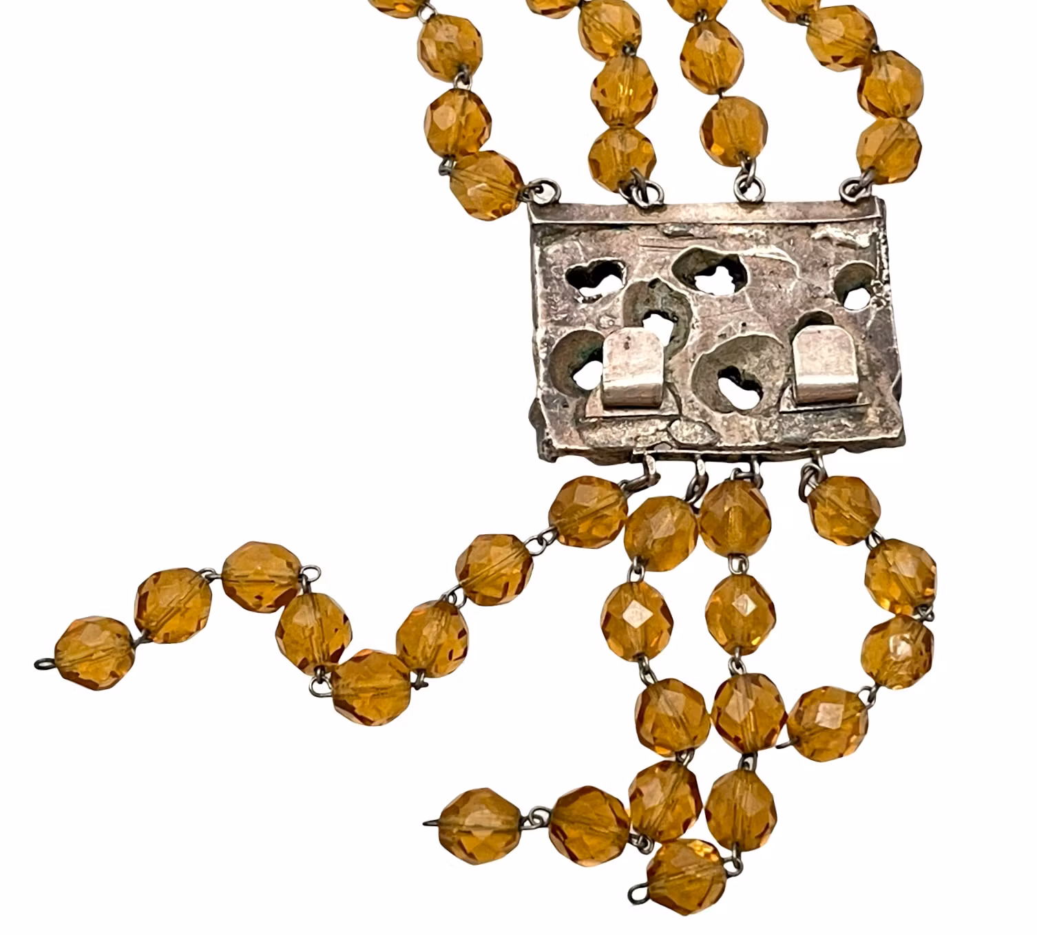 Elegancki naszyjnik vintage z dwoma rzędami bursztynowych szklanych koralików