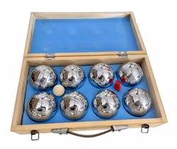 Jeu de boules set in houten kist – 8 ballen + doel + snaren
