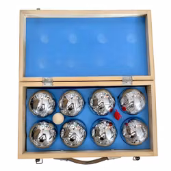 Jeu de boules set in houten kist – 8 ballen + doel + snaren