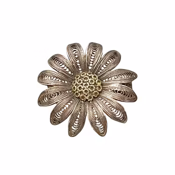 Silver BROSCH i filigran – blomma (prästkrage/marguerit)