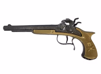 Piratpistol dubbelpipig i metall – dekorativ antikleksak