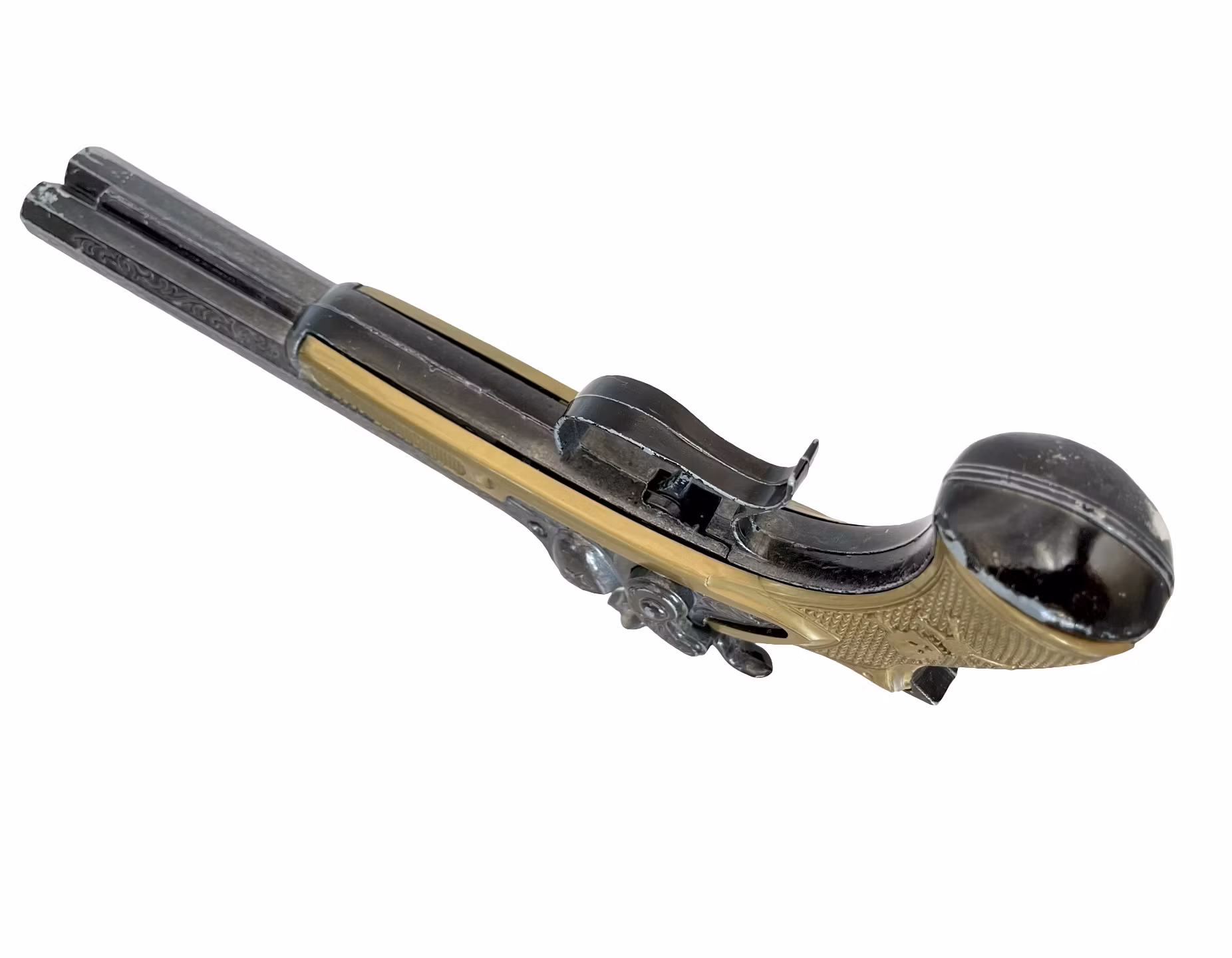 Kaksipiippuinen metallinen merirosvopistooli - koristeellinen antiikkilelu
