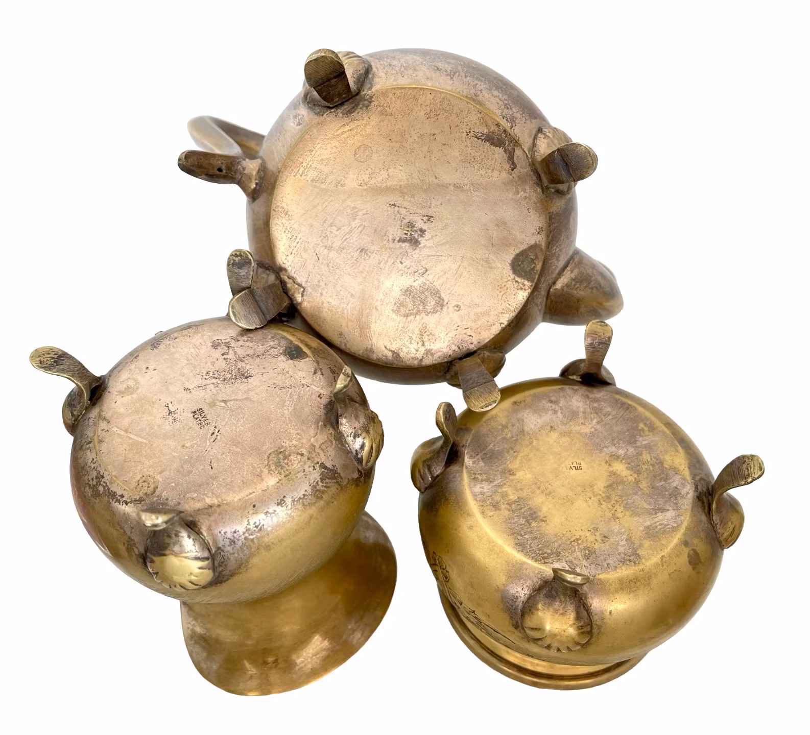 Kaffeservis i silverpläterad mässing, 3 delar – handgraverad dekor