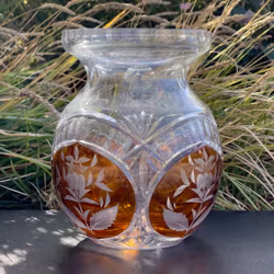 Stor krystallvase – ravfarget / klar