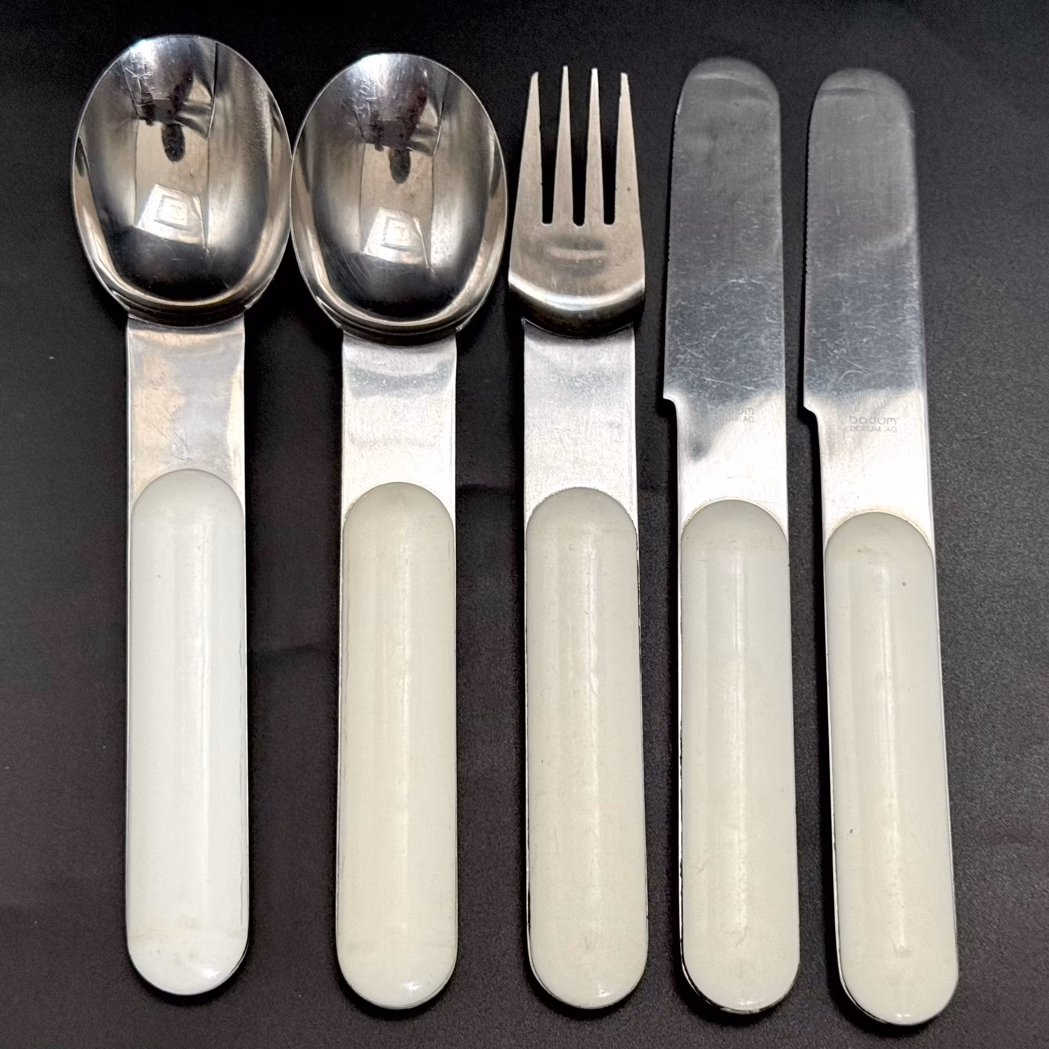 Sztućce Bodum AG - seria Bistro, lata 70-te, kolor biały