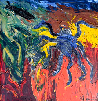 Åke Hägglund - Olja på pannå, abstrakt expressionism, Signerad