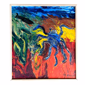 Åke Hägglund - Olja på pannå, abstrakt expressionism, Signerad