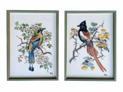 Gulli Lundberg, 2 embroidered paintings with birds - Design: Clara Waever, signed