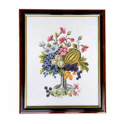 Två handbroderade tavlor – blomstermotiv i ram