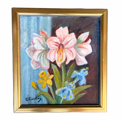 Elfrida Ewerlöf – Blomsterstilleben, oljemaleri på panel