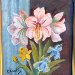Elfrida Ewerlöf – Blomsterstilleben, oljemaleri på panel