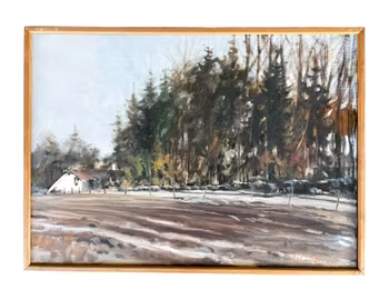 Valdemar Öhberg – Vinterlandskap med gård, Oljemålning på duk