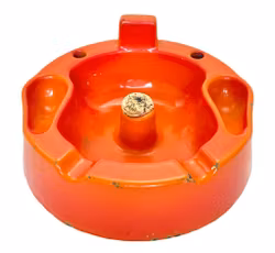 Schwerer Vintage-Aschenbecher aus orangefarbener Keramik mit Korkdeckel - für Zigarre und Pfeife