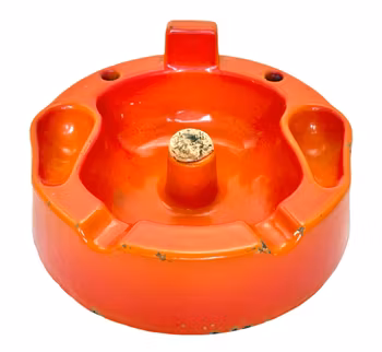 Tung vintage askkopp i orange keramik med korktopp - för cigarr och pipa