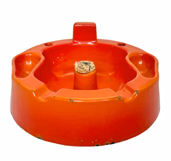 Tung vintage askkopp i orange keramik med korktopp - för cigarr och pipa