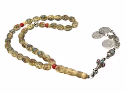 Antique Ottoman rosary / tespih in bone with silver details