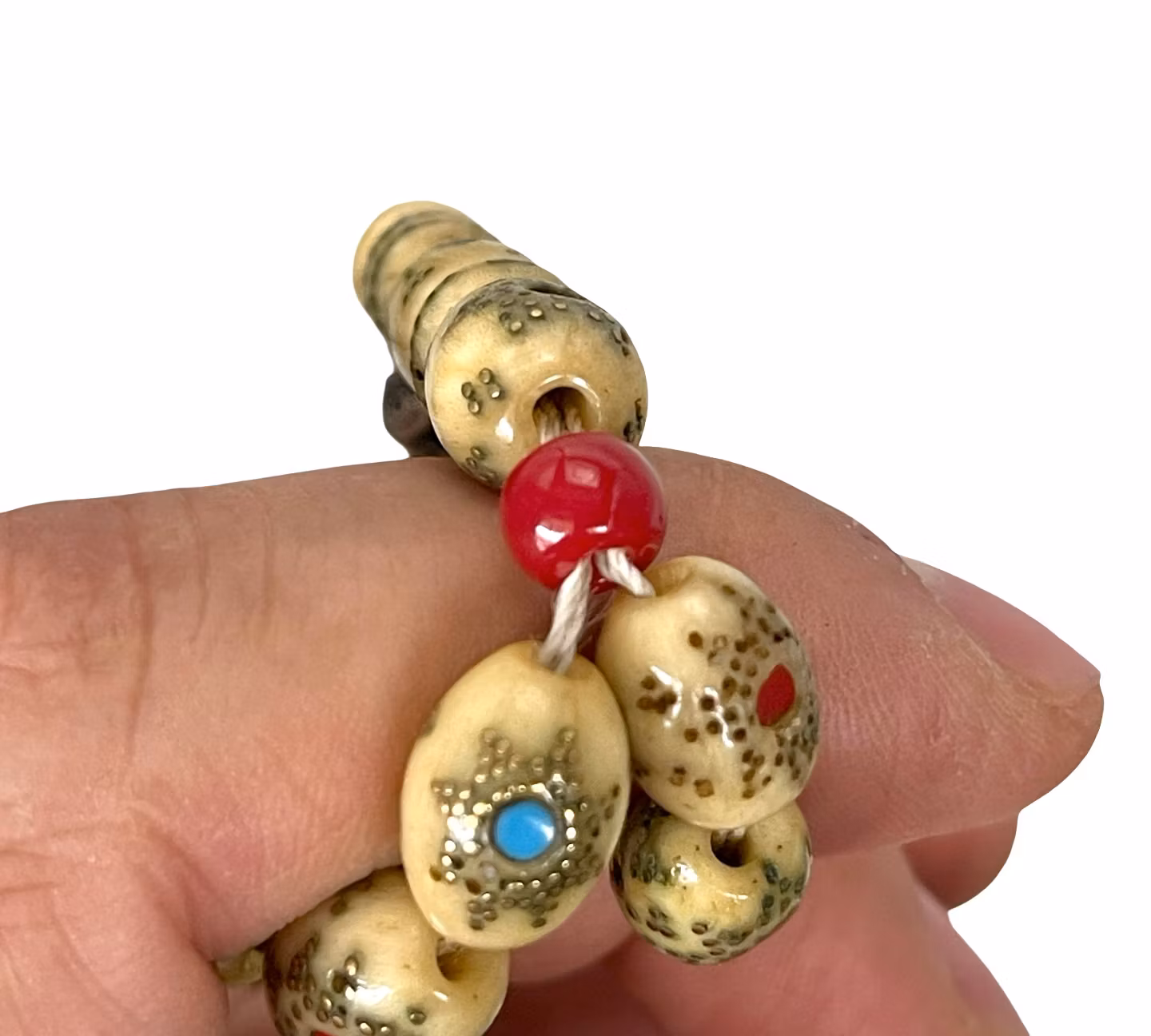 Antikt Osmanskt radband / tespih i ben med silverdetaljer