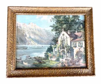 Theodor Guggenberger – “Königssee med Watzmann” Original kromolitografi ca 1890