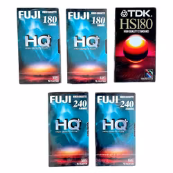 VHS-kassetter – Fuji HQ+ og TDK HS180 (5 stk., uåpnet)