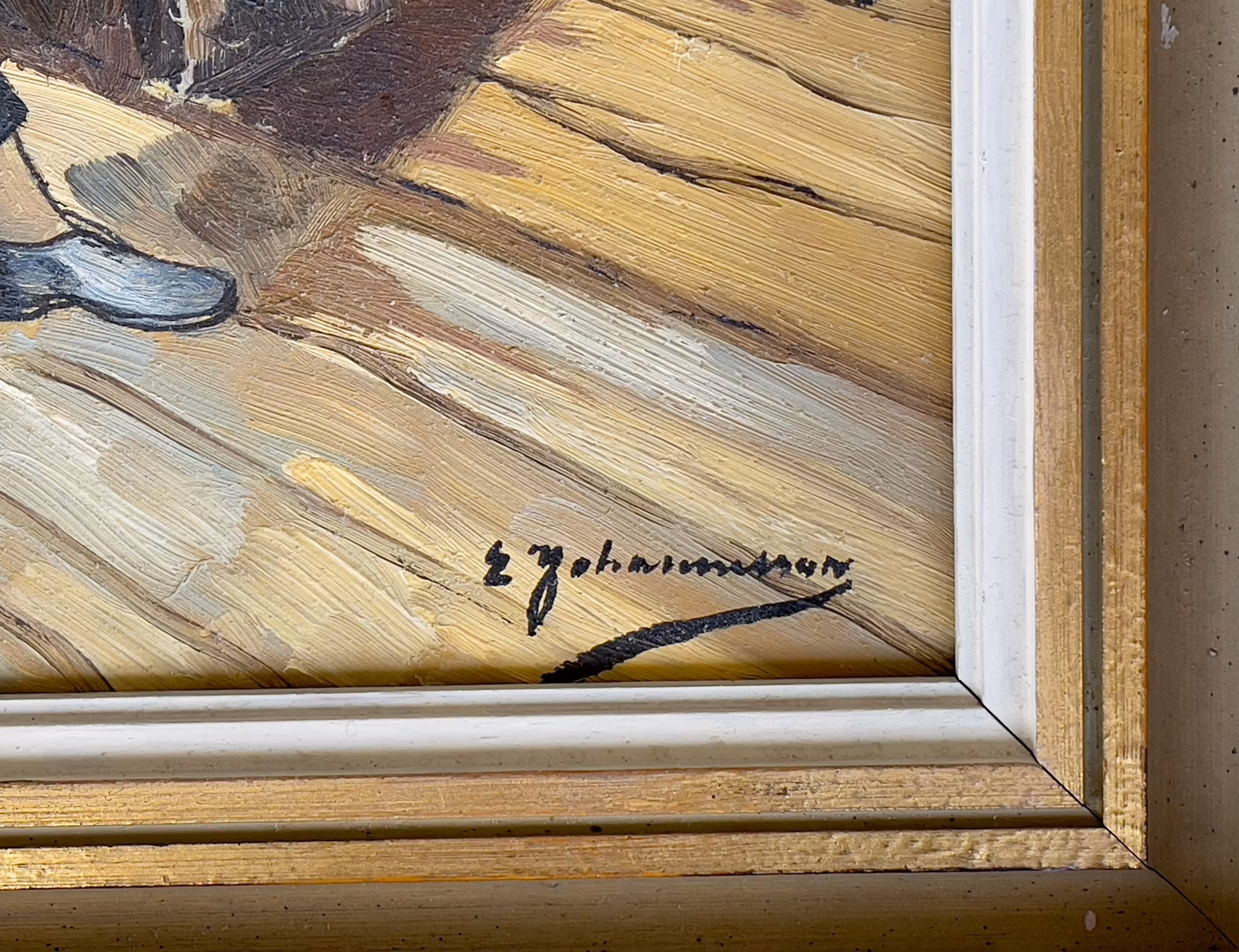 E. Johansson, Öljyvärimaalaus paneelille, Signeerattu