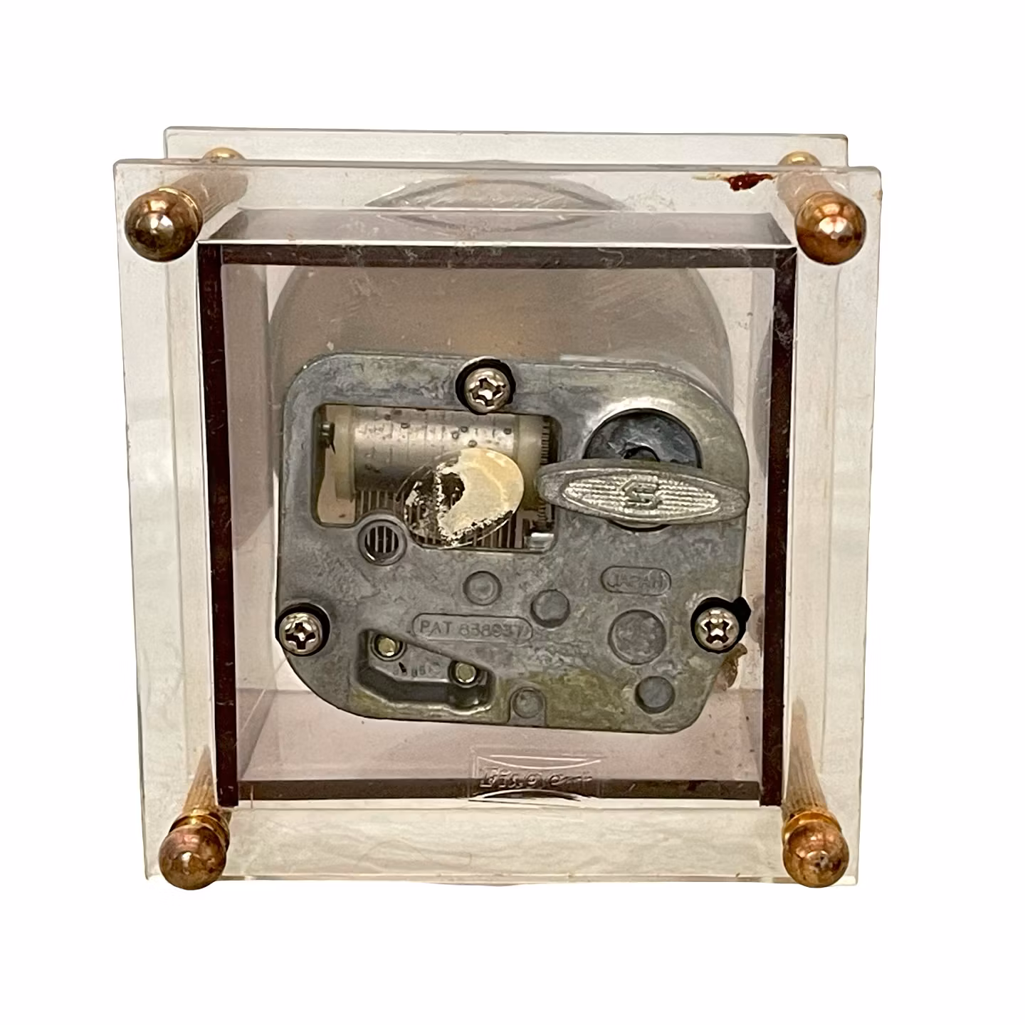 Vintage Speldosa – Miniatyr Grammofon i Plexiglas och Mässing, Fidelent, Japan