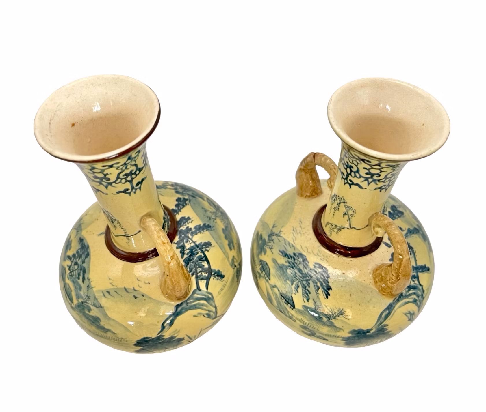 Par Antika Kinesiska Vaser – Majolika Porslin – Handmålade i Ming Stil – 1800-tal