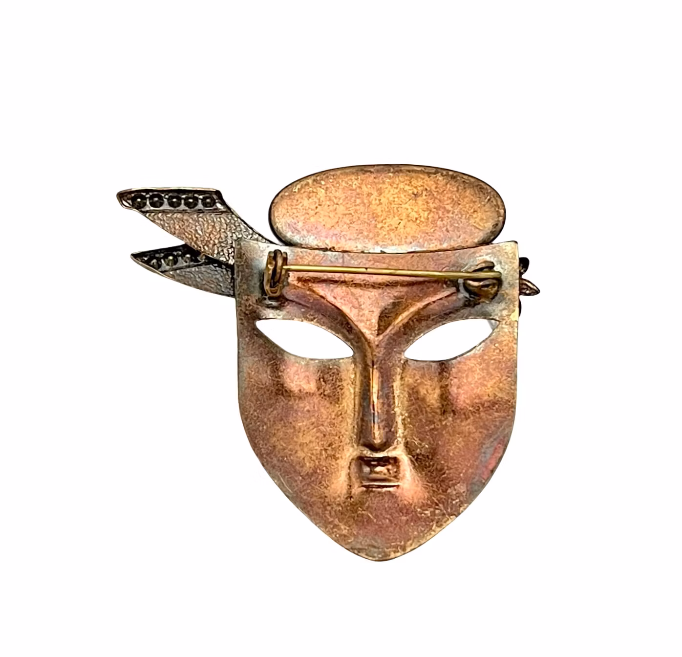 Broszka w kształcie maski vintage - Metal z czarnym onyksem i kryształkami