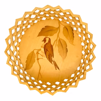 Handgjord trätavla med fågelmotiv - signerad "Lotte" 1996