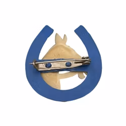 Vintage brosje - Hestehode i hestesko, håndmalt plast