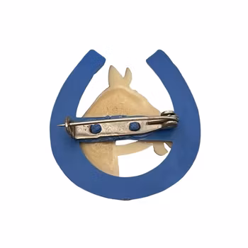 Vintage brosch - Hästhuvud i hästsko, handmålad plast