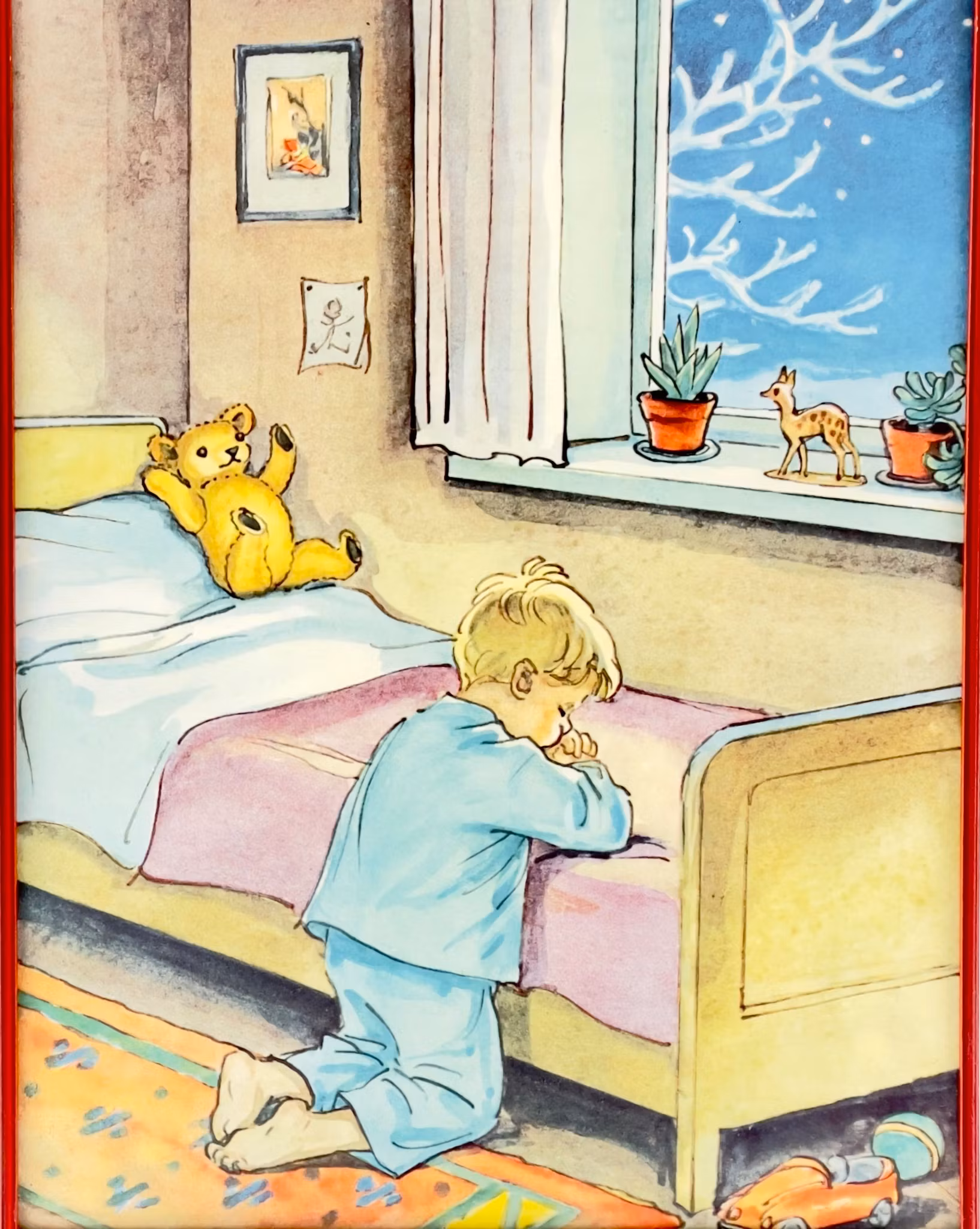 Vintage barnmotiv - "Kvällsbön" - Inramad plansch