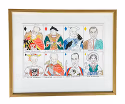 Karty do gry dla klasy 25 – rysunek satyryczny – przypisywany Ewertowi Karlssonowi, ilustracja szwedzka, lata 60. i 70. XX wieku