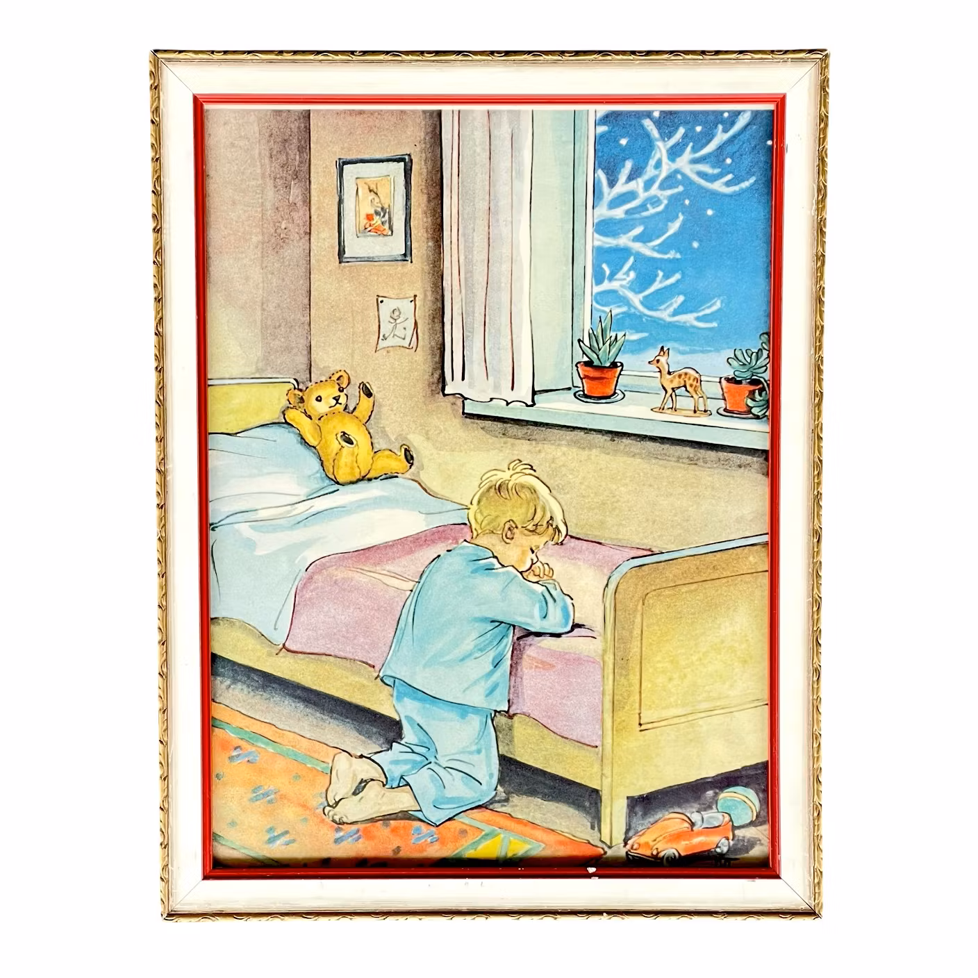 Vintage barnmotiv - "Kvällsbön" - Inramad plansch