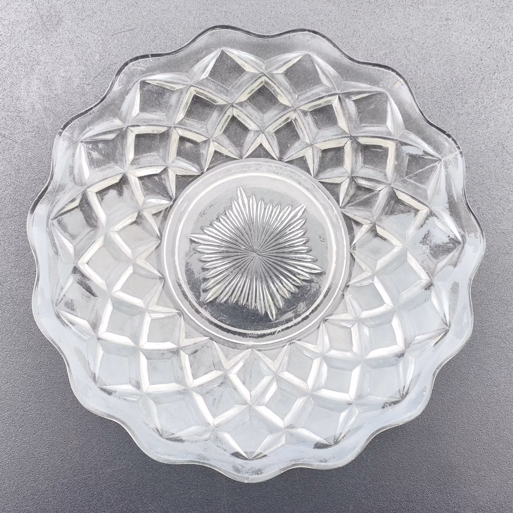 6 szt. szkła prasowanego, przezroczystego - styl Art Deco, lata 30. XX wieku