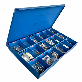 Plåt sortimentslåda med säkringar - 6,3×32 mm tröga (slow-blow)