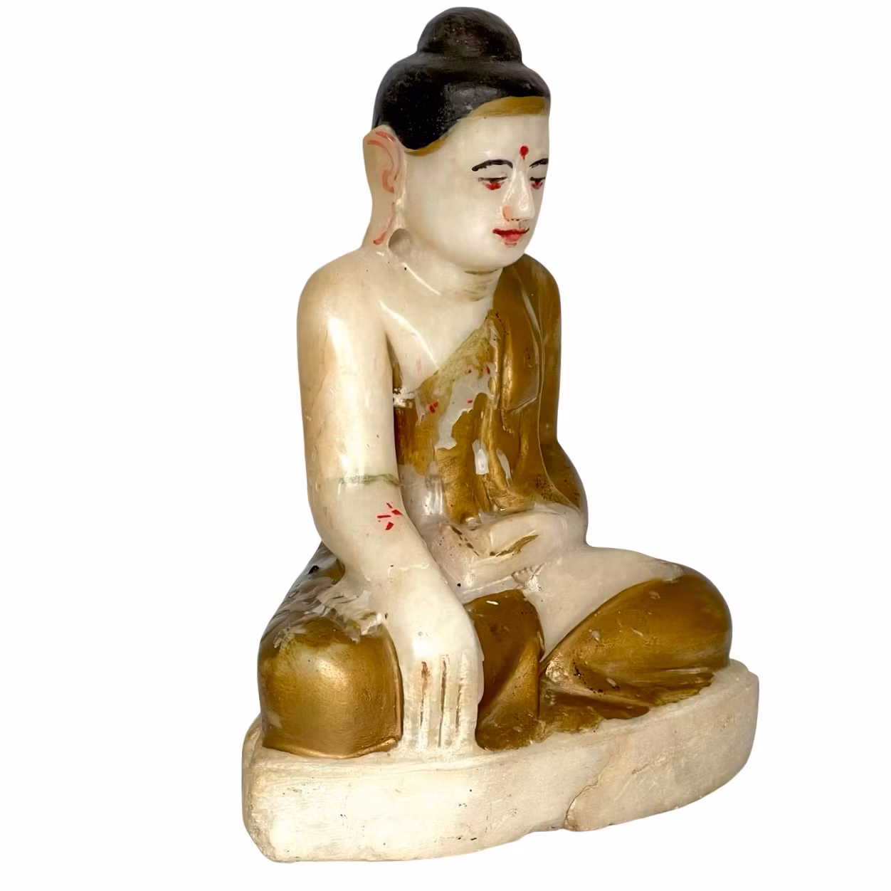 Buda sentado antiguo en alabastro - Birmania, siglos XVII-XVIII