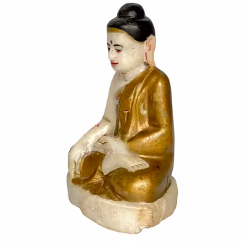 Antik sittande Buddha i alabaster - Burma, 1600-1700-tal