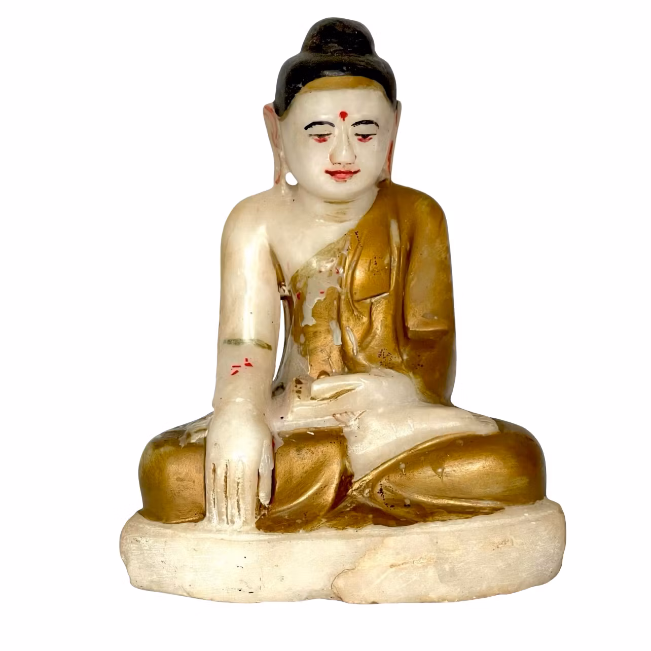 Buda sentado antiguo en alabastro - Birmania, siglos XVII-XVIII