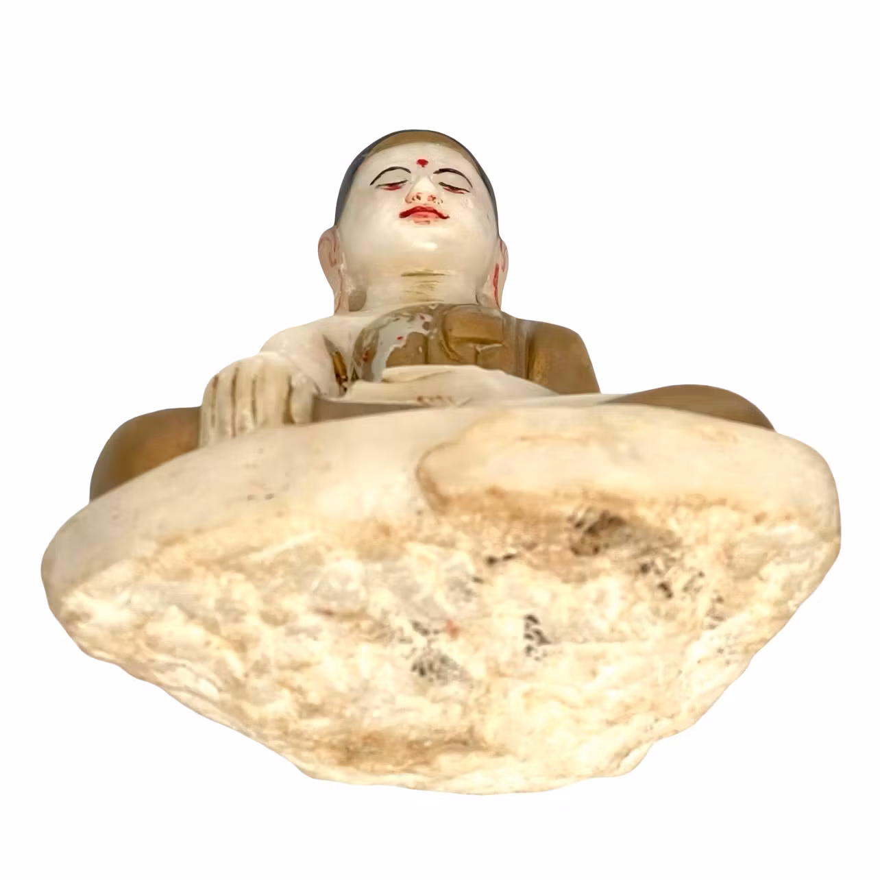 Buda sentado antiguo en alabastro - Birmania, siglos XVII-XVIII