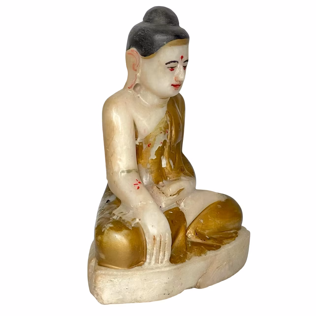 Buda sentado antiguo en alabastro - Birmania, siglos XVII-XVIII