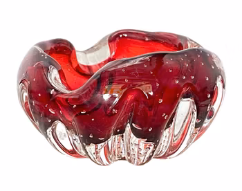 Röd konst glasskål med luftbubblor - Murano eller svenskt glas, 1950-1960-tal