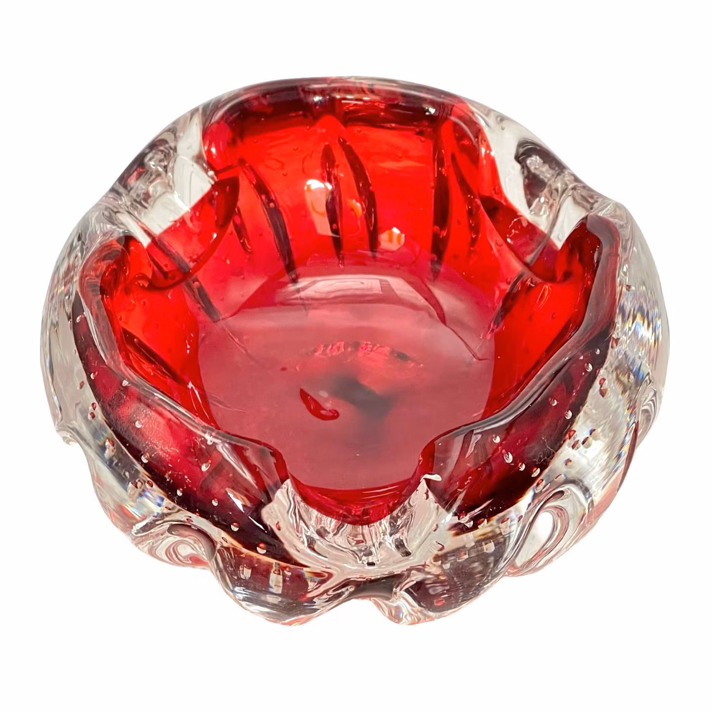 Röd konst glasskål med luftbubblor - Murano eller svenskt glas, 1950-1960-tal